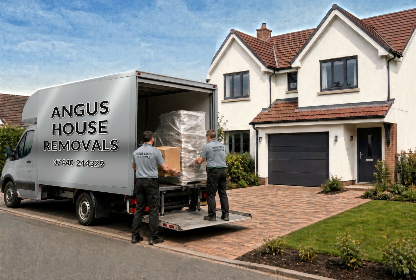 Angus House Removals team loading the removal van outside a house